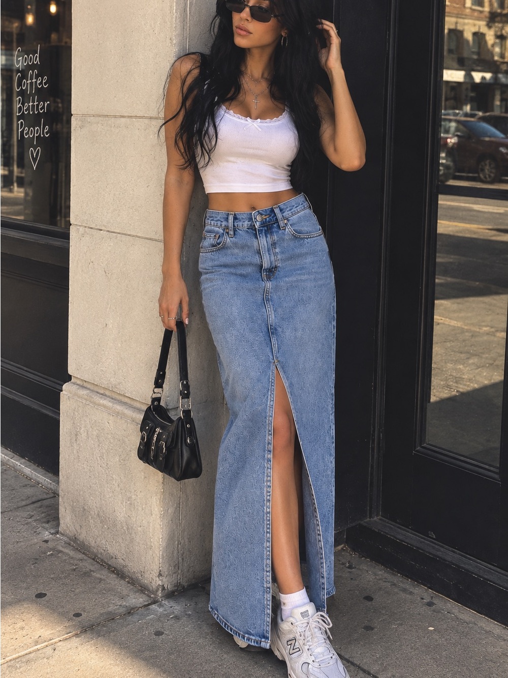Universal Thread Light Blue Denim Maxi Skirt with Front Slit